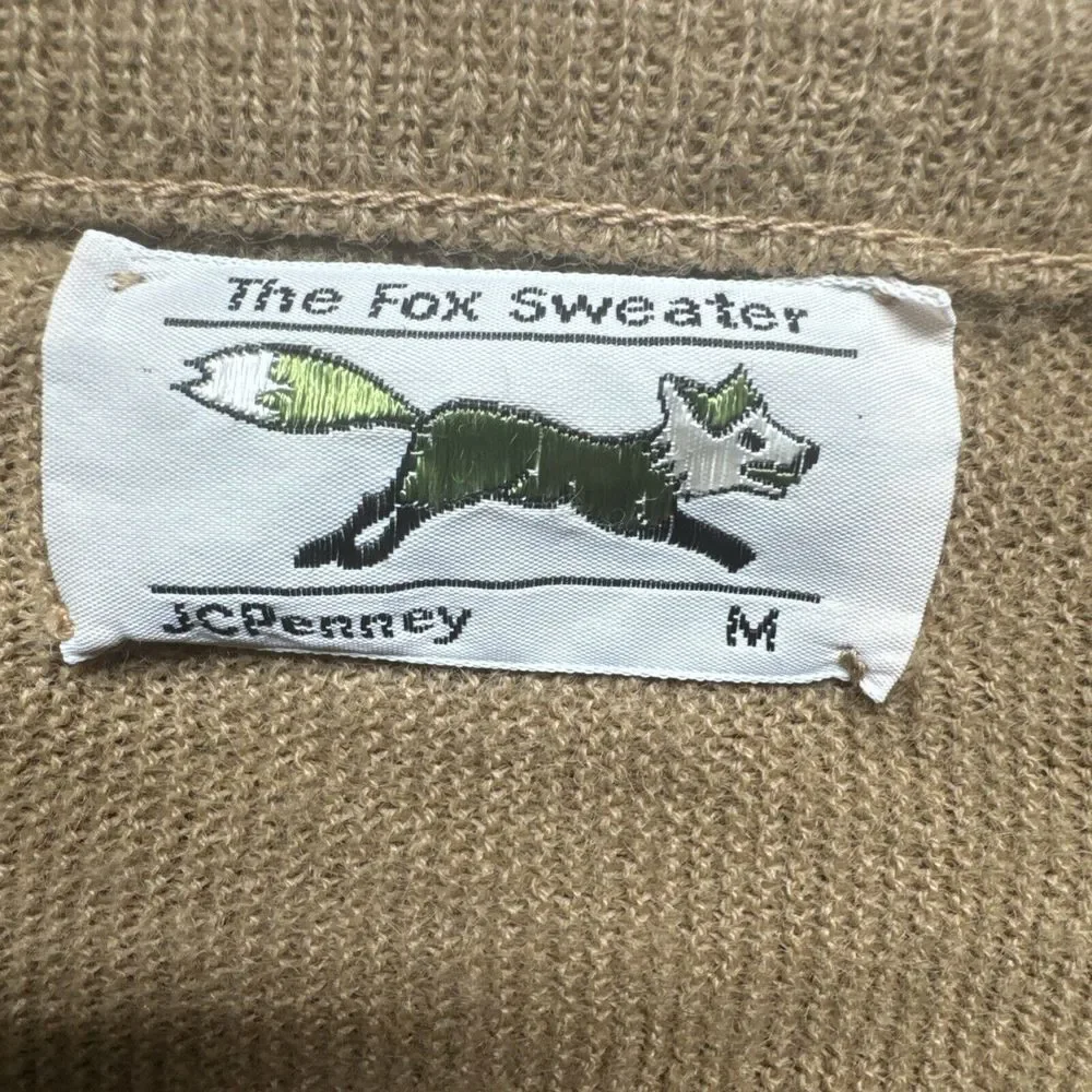 Vintage 80s The Fox Sweater Mens M Brown JcPenney Grandpa‎ Preppy Golf Tan